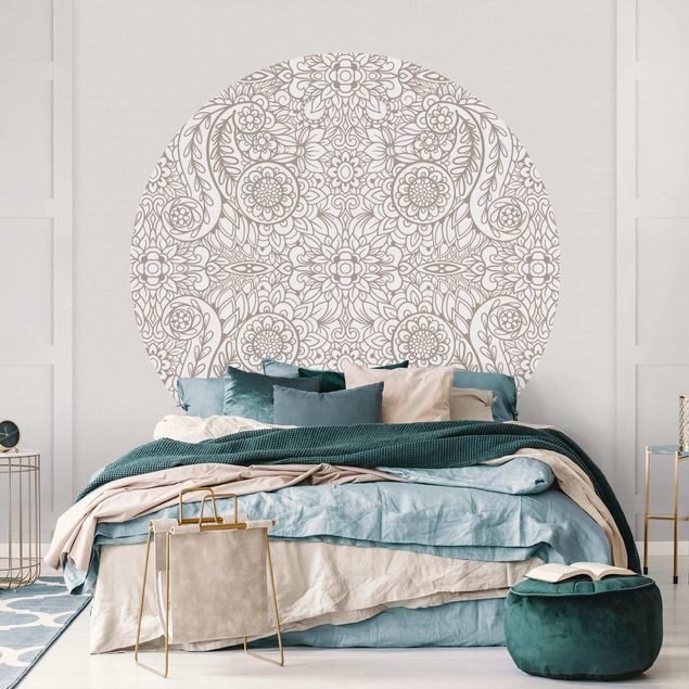 Papel de parede ornamental Detailed Art Nouveau Pattern In Grey Beige