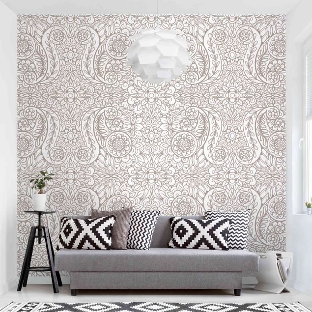 Papel de parede padrões Detailed Art Nouveau Pattern In Gray Beige