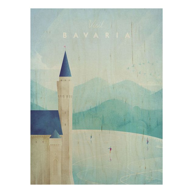 Quadros em madeira vintage Travel Poster - Bavaria