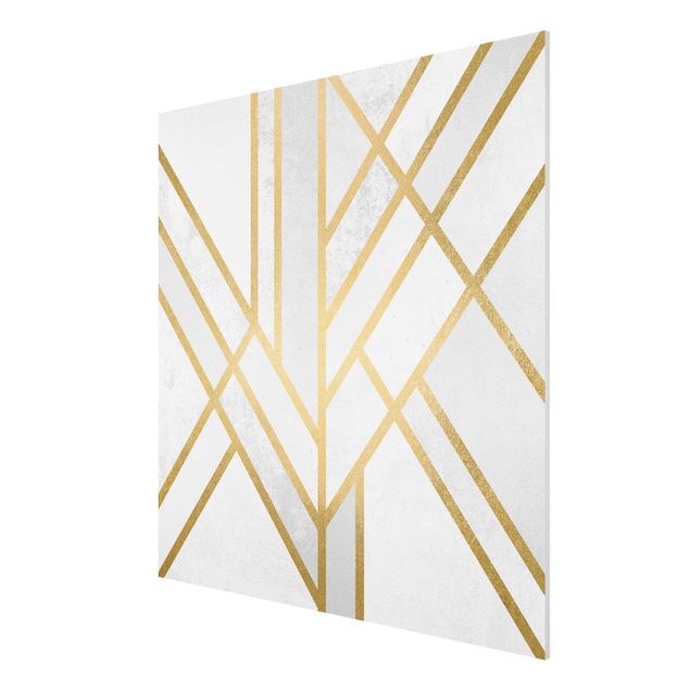 Quadros padrões Art Deco Geometry White Gold