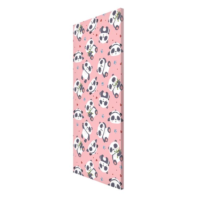 Quadros pandas Cute Panda With Paw Prints And Hearts Pastel Pink