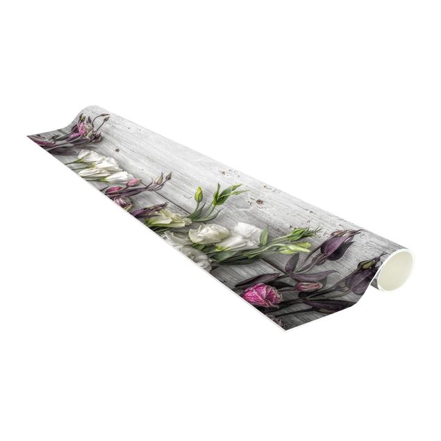 Tapete de flores Tulip-Rose Shabby Wood Look