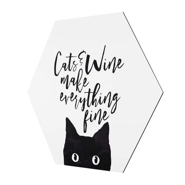 quadros preto e branco para decoração Cats And Wine make Everything Fine