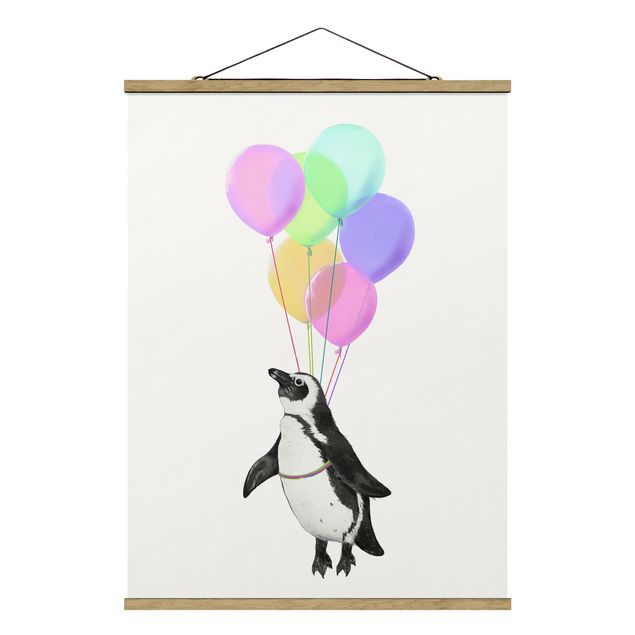 quadro animais quarto bebé Illustration Penguin Pastel Balloons