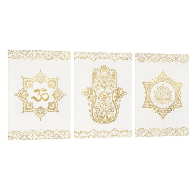 Telas decorativas padrões Hamsa Hand Lotus OM Illustration Set Gold