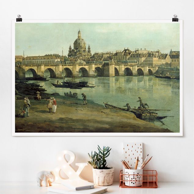 Quadros movimento artístico Expressionismo Bernardo Bellotto - View of Dresden from the Right Bank of the Elbe with Augustus Bridge