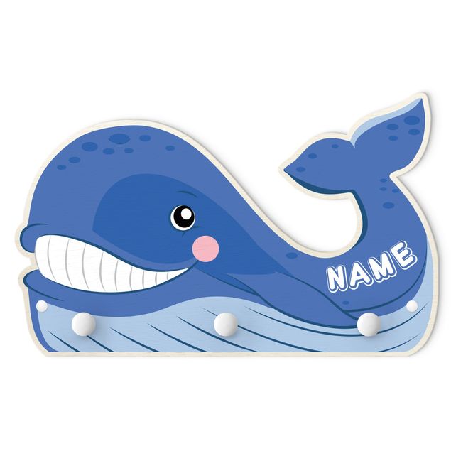 Cabides de parede em azul Chubby Whale With Customised Name