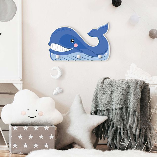 Cabides de parede em azul Chubby Whale