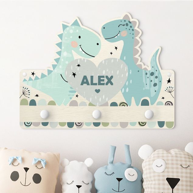 Cabides de parede frases Dino Pastel With Customised Name