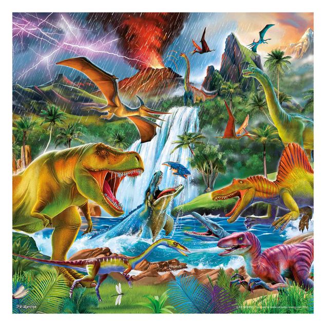 mural para parede Dinosaurs In A Prehistoric Storm