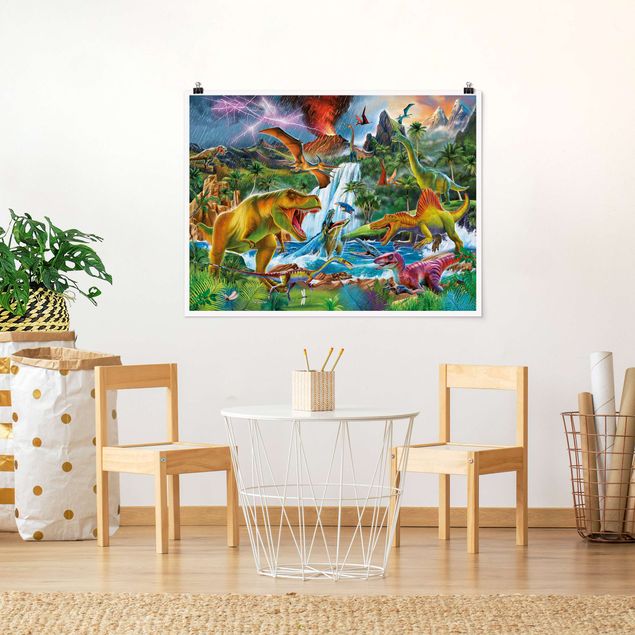 quadros modernos para quarto de casal Dinosaurs In A Prehistoric Storm