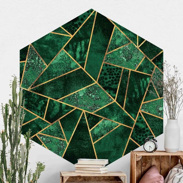 papel de parede geometria Dark Emerald With Gold
