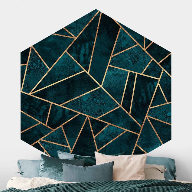Papel de parede geométrico Dark Turquoise With Gold
