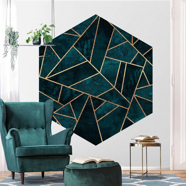 papel de parede moderno Dark Turquoise With Gold