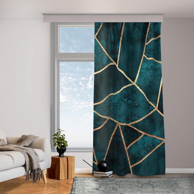 cortinado blackout Dark Turquoise With Gold