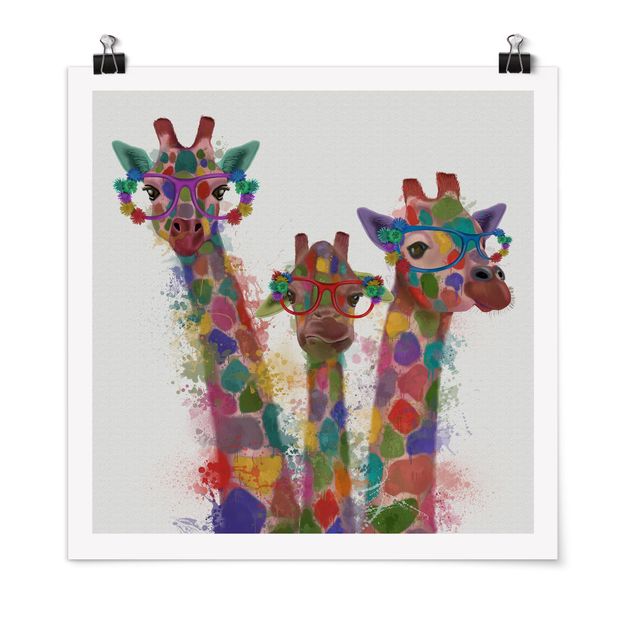 Posters animais Rainbow Splash Giraffe Trio