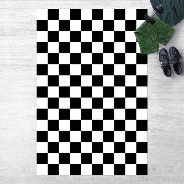 tapete exterior jardim Geometrical Pattern Chessboard Black And White