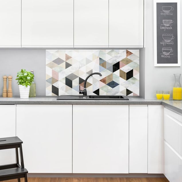Painel anti-salpicos de cozinha padrões Watercolor Mosaic With Triangles I