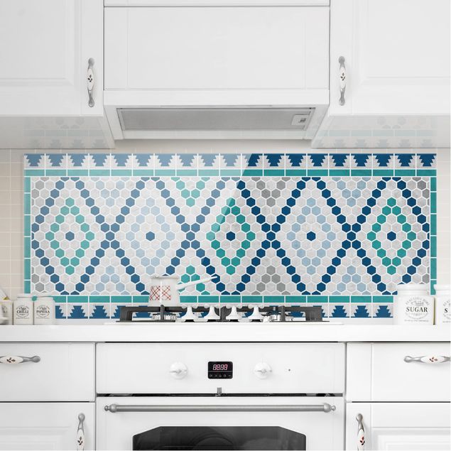 decoraçao cozinha Moroccan tile pattern turquoise blue