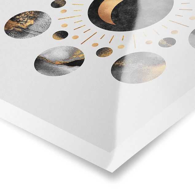 quadros para parede Moon Phases Abstract Gold