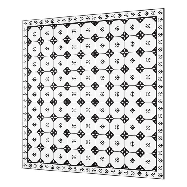 Painel anti-salpicos de cozinha Geometrical Tiles Cottage Black And White With Border