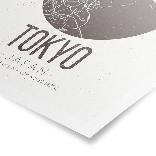 Posters em preto e branco Tokyo City Map - Retro