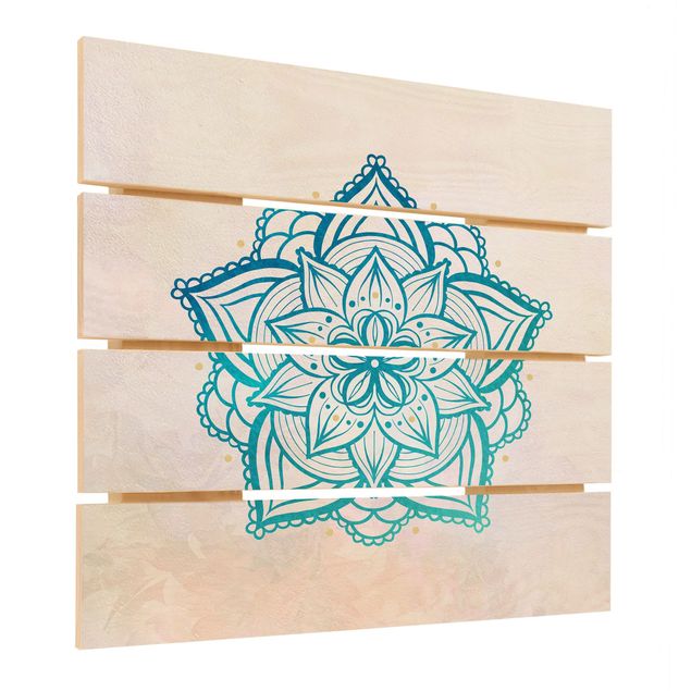 Quadros em madeira Mandala Illustration Mandala Gold Blue
