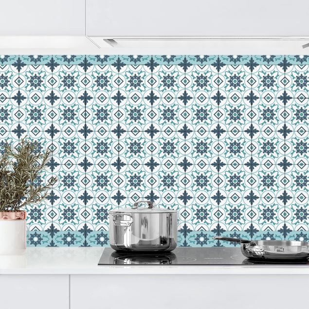 decoraçao cozinha Geometrical Tile Mix Flower Turquoise