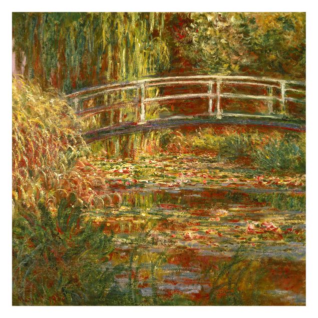 papel de parede moderno para sala Claude Monet - Waterlily Pond And Japanese Bridge (Harmony In Pink)