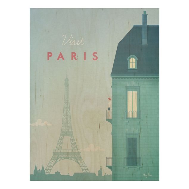 Quadros em madeira vintage Travel Poster - Paris