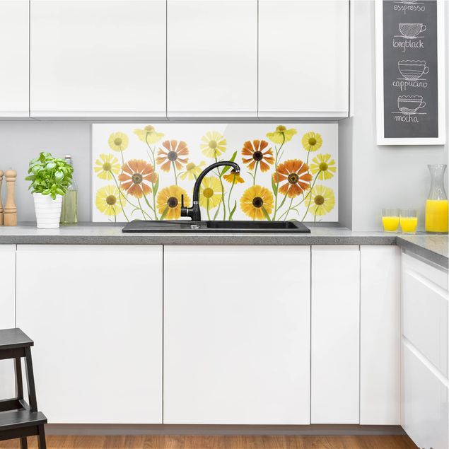 Painel anti-salpicos de cozinha flores Helenium