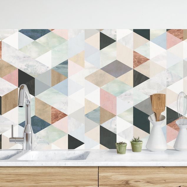 decoraçao para parede de cozinha Watercolour Mosaic With Triangles III