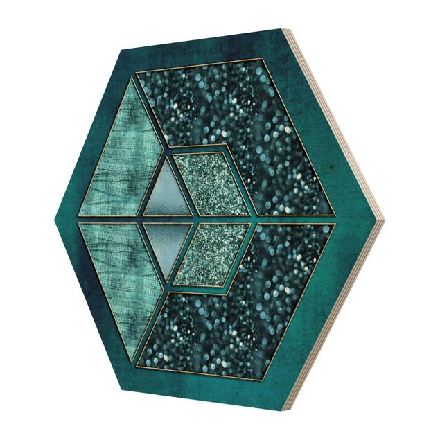 Quadros de Andrea Haase Blue Hexagon With Gold Outline