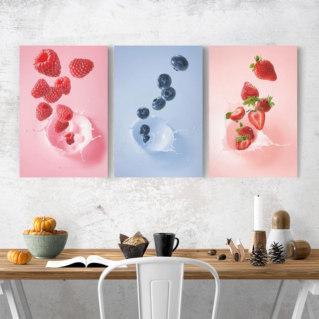 decoraçao para parede de cozinha Colourful fruits milk splash