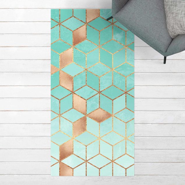 Tapetes exteriores Turquoise White Golden Geometry