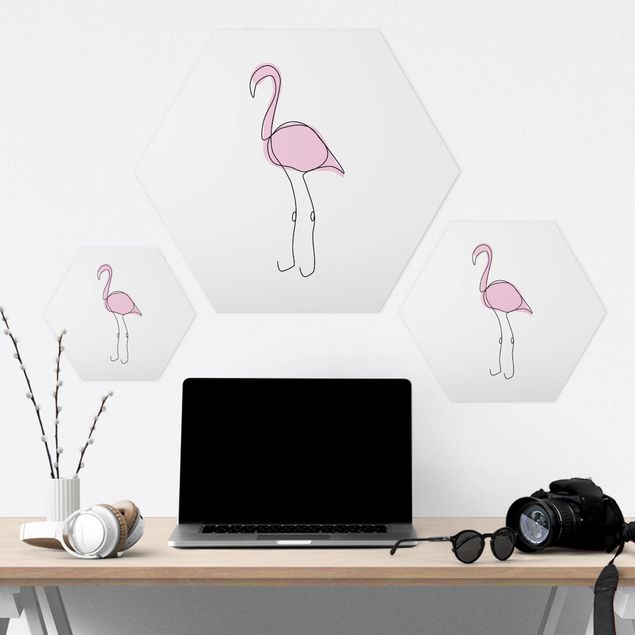 Quadros hexagonais Flamingo Line Art