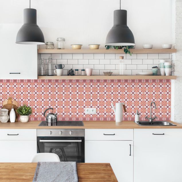 Backsplash de cozinha imitação azulejos Geometrical Tile Mix Circles Orange