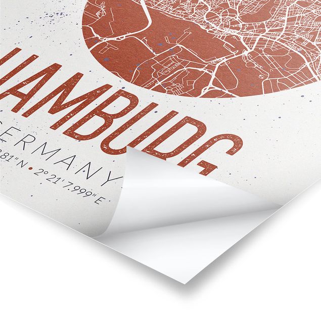 quadros para parede Hamburg City Map - Retro