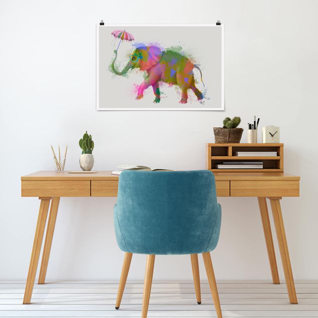 Posters animais Rainbow Splash Elephant