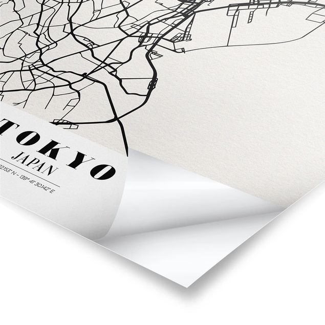 quadros preto e branco para decoração Tokyo City Map - Classic