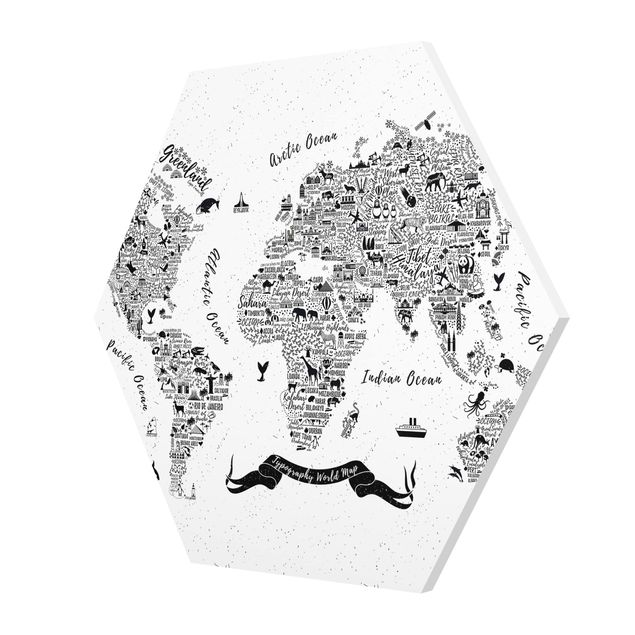 quadros preto e branco para decoração Typography World Map White