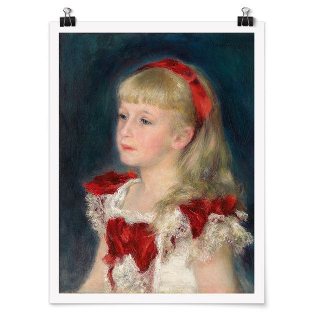Posters quadros famosos Auguste Renoir - Mademoiselle Grimprel with red Ribbon
