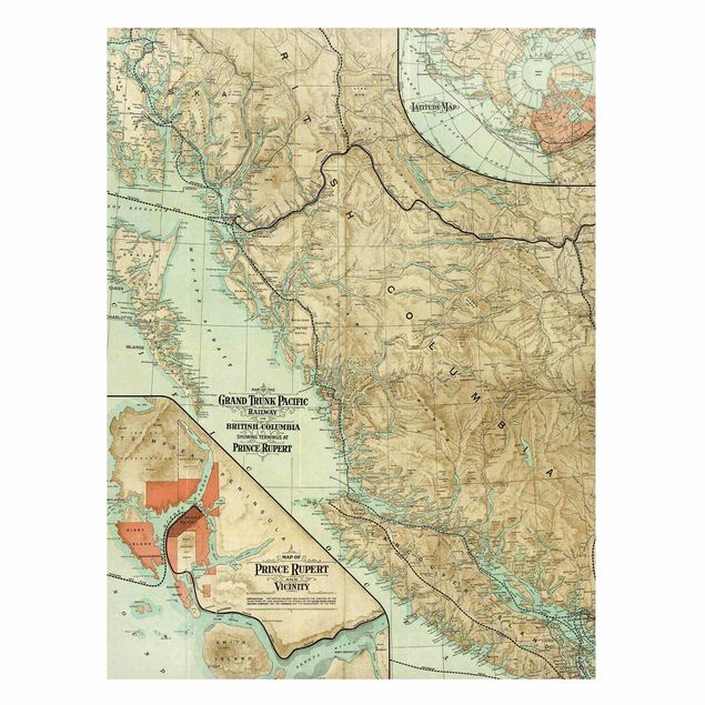 Quadros magnéticos mapas Vintage Map British Columbia