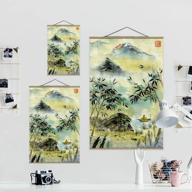quadro com paisagens Japanese Watercolour Drawing Bamboo Forest