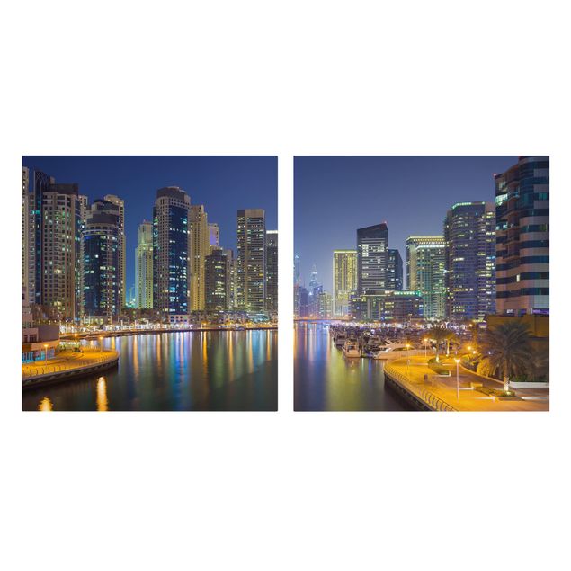 quadros decorativos para sala modernos Dubai Night Skyline