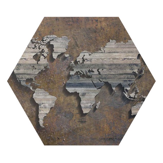 Quadros em marrom Wooden Grid World Map