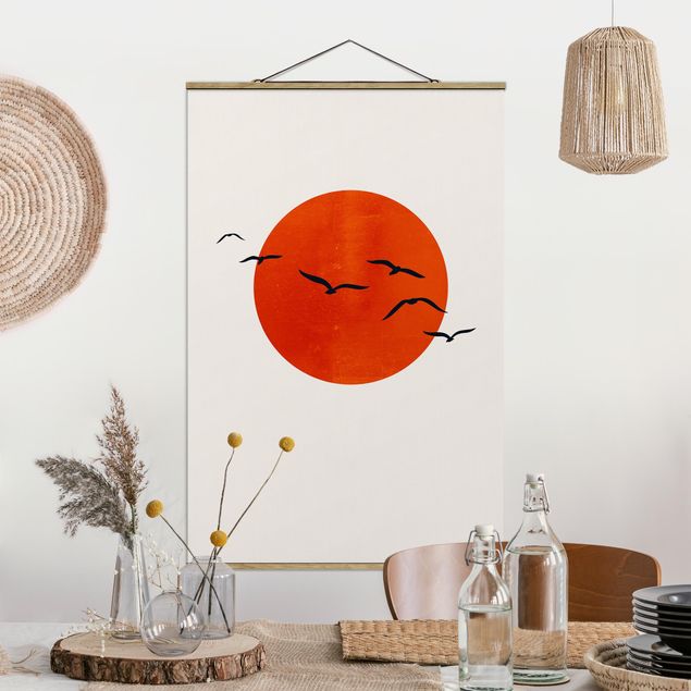 decoraçao para parede de cozinha Flock Of Birds In Front Of Red Sun I