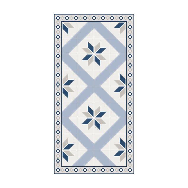 Tapetes imitação azulejos Geometrical Tiles Rhombic Flower Pigeon Grey With Narrow Border