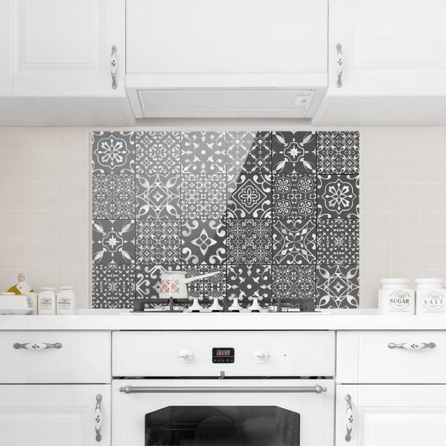 Painel anti-salpicos de cozinha padrões Pattern Tiles Dark Gray White