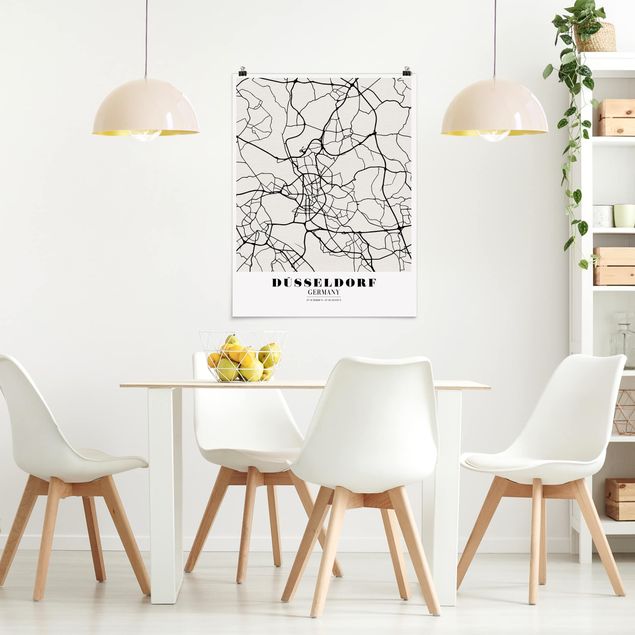 Posters em preto e branco Dusseldorf City Map - Classic